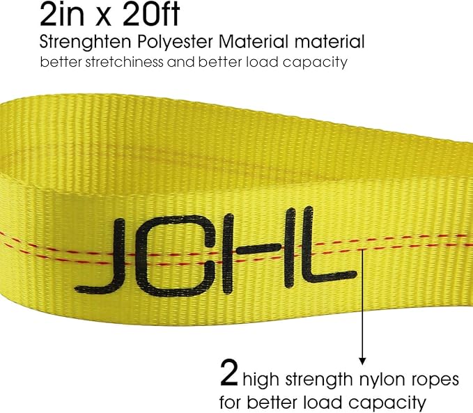 Nylon Tow Strap with Hooks 2”x20’ Car Vehicle Heavy Duty Recovery Rope 20,000 lbs Capacity Tow Rope for Car Truck Jeep ATV SUV