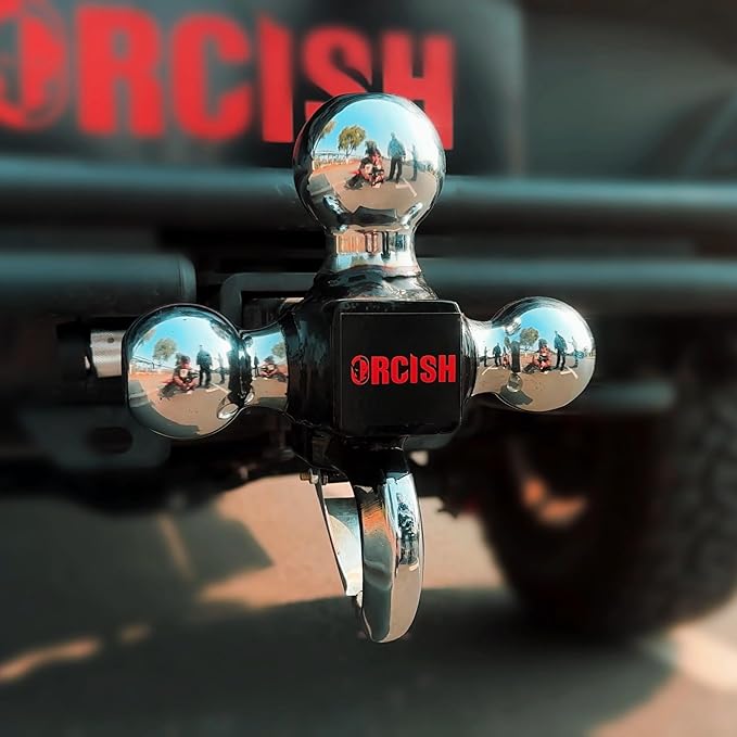 ORCISH Tri-Ball Trailer Hitch with Self-Lock Latch & Hook, Chrome Trailer Ball Size 1-7/8", 2" and 2-5/16", Fit 2 Inch Hitch Receiver, Anti-Theft Locking Tow Hitch Mount, 10,000 lbs Max Capacity