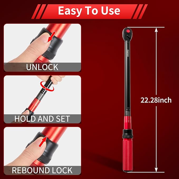 1/2-Inch Drive Click Torque Wrench, Dual-direction 40-300ft.lb/33.9-406.8Nm, 72-tooth Torque Wrench with Dual Range Scales, ±3% High Precision