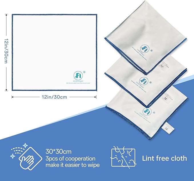 Microfibre Cleaning Cloths, 30 X 30cm Lint Free Glass Polishing Cloths for Glasses, Glassware, Stemware, Lens (White, 30 x 30 cm 3pcs)