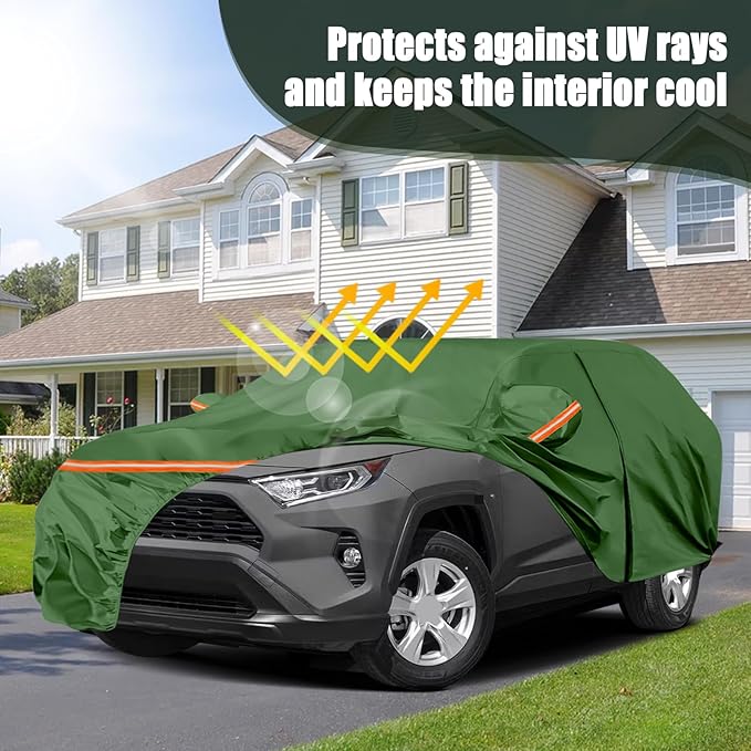 Waterproof Car Covers Replace for 2013-2025 Toyota RAV4, Multilayer Heavy Duty with Cotton Liner All Weather Custom-fit Car Cover with Zipper Door, Windproof Bands for Snow Rain Dust Protection