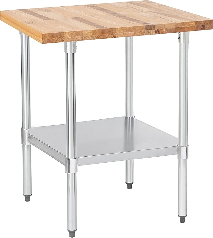 US Maple Top Work Table - 24 x 24 x 35 Inch Commercial Butcher Block Wooden Workbench with Adjustable Lower Shelf - Fits Restaurant, Warehouse, Home, Kitchen, Garage by DuraSteel