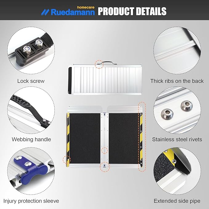 Ruedamann 2FT 30.3" Wheelchair Ramp, Portable Wheelchair Ramp for Home Entrance, 30-1/4" Wider Design, Non-Slip Aluminum Folding Ramps for Wheelchairs, Strollers, Scooters, Stairs, Curbs, Doorways