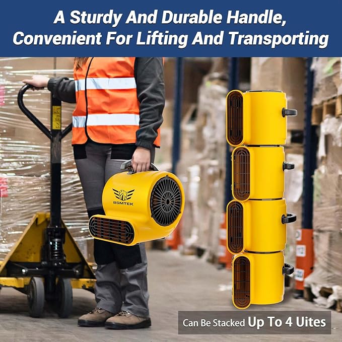 Air Mover Blower Fan, Industrial 1/3HP 1200CFM Monster Floor Blower Carpet Dryers - 3 Speeds Switch, 4 Adjustable Angles, 10FT Long Cord, Stackable - 2025 Upgraded