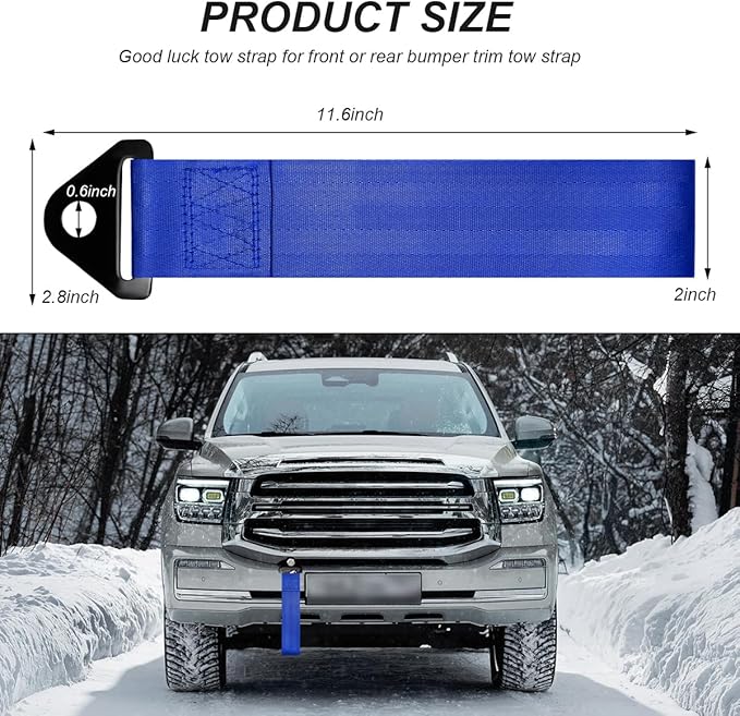 Racing Tow Strap, Stylish JDM Car Bumper Tow Strap Trailer Hook Belt for Decoration, Heavy Duty Nylon Traction Rope Universal Fit for Front or Rear Front Bumper (Blue)