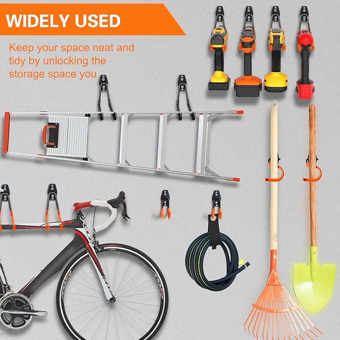 HUPBIPY 26 Pack Garage Hooks Heavy Duty Utility Steel with Anti-Slip Coating Wall Mount Storage Organizer for Hanging Power and Garden Tools, Ladders, Hose, Bikes, Ropes, Bulk Items, and More