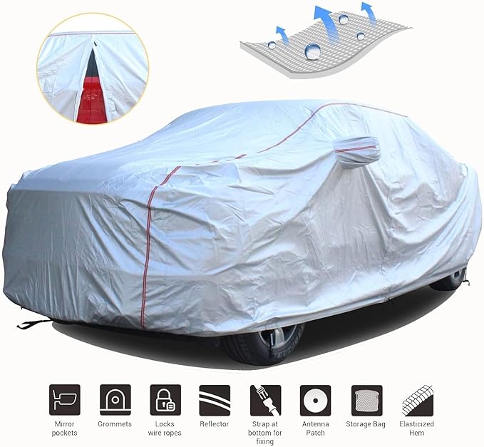 Tecoom Truck Car Cover Waterproof, Windproof UV-Proof Zipper Design with Straps Buckle, Fit for Ford F150 Ram 1500 Chevy Silverado Toyota Tundra GMC Sierra, Full Size Length Up to 212"