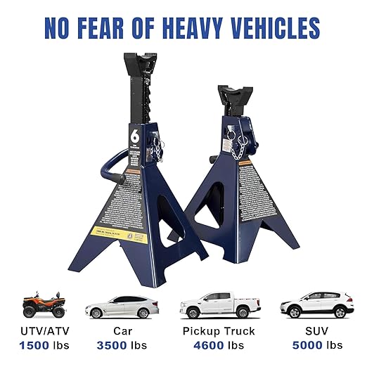 Big RED Jack Stands 6 Ton with Double Locking, 14.2-23.8 inch Adjustable Height for Lifting Cars, SUV, Van, 12000 lb Capacity, 1 Pair