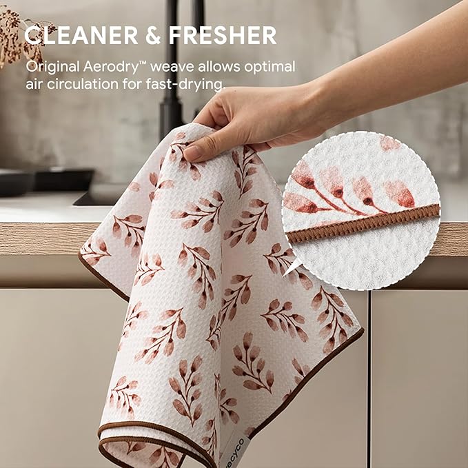 RECYCO Waffle Kitchen Towel Set of 2 - Quick Dry Microfiber Sustainable Dish Towels - Ultra Absorbent Reusable Cleaning Tea Towels - Lightweight Hand Towels,16”x 28”, Terracotta