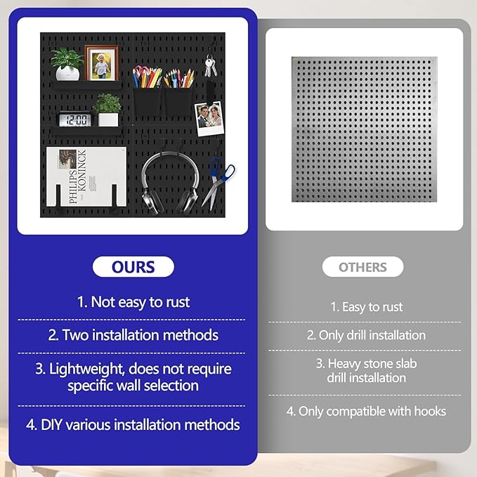 Pegboard Combination Kit, Modular White Pegboard Wall Organizer with 4 Pegboards & Accessories Hanging for Gaming Office Wall Storage Organizer, Crafts Displays (Black)