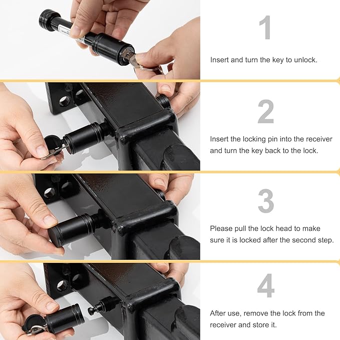 TOPSHINE Black Hitch Pin Lock, 5/8" Dia Trailer Hitch Looking Pin with Keys Keyed Alike for 2 inch Receiver