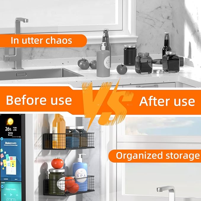 2Pack Magnetic Basket Organizer Holder for Fridge, Magnetic Shelf for Garage, Laundry, Kitchen, Workshop, Cabinet