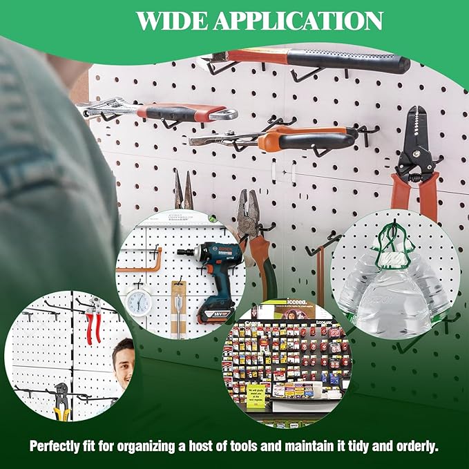 50Pcs 8"/20CM Pegboard Hooks Assortment Set, Metal Peg Board Hooks with 2.5mm Hole Pitch 4mm Wire Diameter Slatwall Hanging Hook for Garage Organization Wall Hanging (Black)