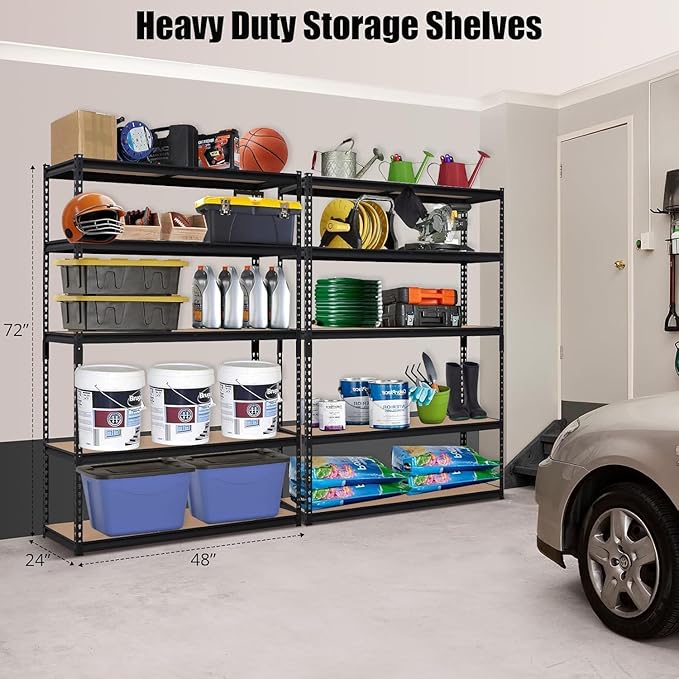 PeakPursuit Storage Shelving Unit, 5-Tier Adjustable Metal Storage Shelves, 48" L x 24" W x 72" H Heavy Duty Garage Storage Shelves for Kitchen Pantry Basement Bathroom Laundry