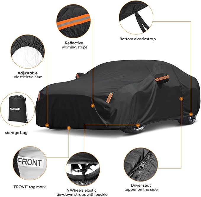 Car Cover Custom Fit for Ford Mustang 1994-2026, Outdoor Waterproof All Weather Heavy Duty Full Exterior Cover for Sun Rain Snow UV Dust Protection with Door Zipper