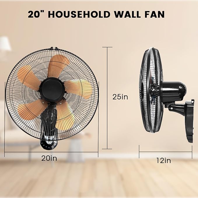 AZOUTDOOR 2 Pack 20 Inch Wall Mounted Fans with Remote Control, Oscillating Fan with 3 Speed Settings, High Velocity Fans with Adjustable Tilt and Timing for Bedroom, Living Room, Kitchen, Office