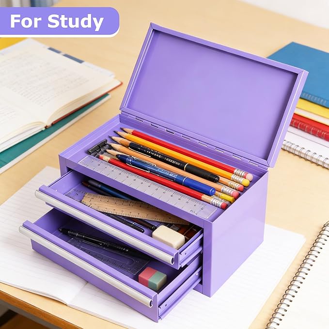 Mini Steel Tool Box with Drawers - Small Tool Chest for Small Item Storage Organizer - Portable Metal Toolbox Organizer with Tool Drawer (mini purple)