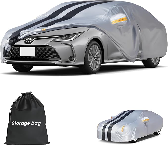 Multi-Layer Car Cover Custom Fit for Toyota Corolla(2006-2026), 100% Waterproof All Weather for Automobiles, Gift with Towel, Heavy Duty Car Covers for Rain Sun UV Protection with Door Zipper.