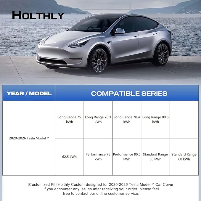 10 Layers Car Cover Custom Fit for Tesla Model Y (2020-2026), Waterproof All Weather for Automobiles, Outdoor Full Cover Sun Dust Rain Protection with Cotton. Silver