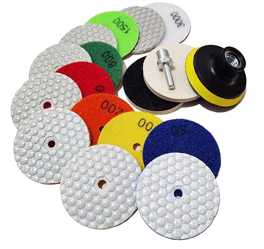 3 Inch Dry Diamond Polishing Pads, 11PCS Wet/Dry Granite Buffing Pad Kit for Marble Concrete Quartz Stone Tiles - High Temperature Resistance Sand Pad for Drill Grinder Polisher