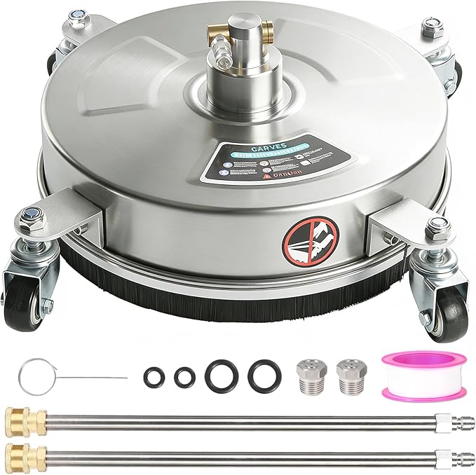18" Pressure Washer Surface Cleaner with 4 Wheels, Stainless Steel Surface Cleaner for Pressure Washer Attachment for Patio, Sidewalk, Deck and Driveways