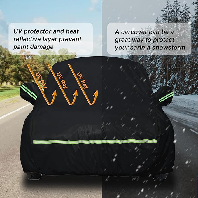 Waterproof Car Covers Fit for 2007-2023 Chevy Suburban/GMC Yukon XL/Cadillac Escalade ESV(Black) 210T Custom Heavy Duty Waterproof All Weather Protection Outdoor