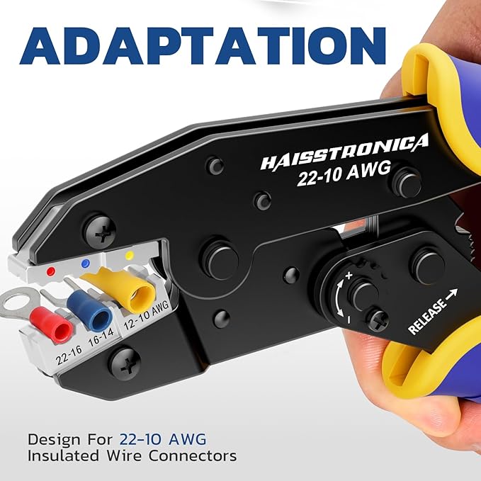 haisstronica Crimping Tool for Insulated Electrical Wire Connectors-AWG 22-10 Ratchet Crimper Tools-Racheting Wire Crimping Tools-Available for Insulated Connectors and Wire Terminal HS-9327