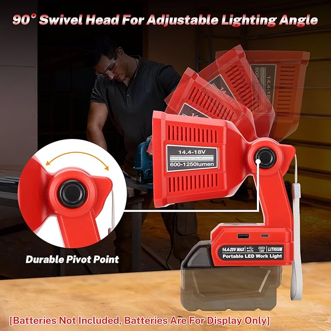 Flashlight Work Light for Milwaukee M18 18V Battery, 18W Work Lights with USB & Type-C Output, Portable Flashlight 1250LM Spotlight & Floodlight 2-1 for Home & Garage Repair (No Battery)