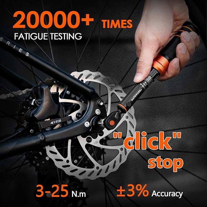 1/4-Inch Drive Click Torque Wrench, 3-25 Nm/26.6-221.3 in.lb, Bike Torque Wrench Inch Pounds with 72-Tooth Dual-Direction, Small Bike Tool for Bicycle, MTB Maintenance, ±3% High Precision