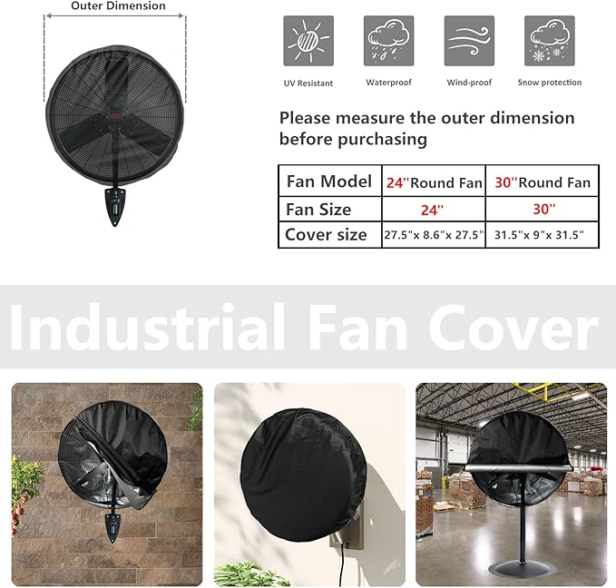 Bitubi Wall Mount Fan Cover,Waterproof Outdoor Fan Covers,Compatible for 30 Inch Industrial Fan and Pedestal Fan,Heavy Duty 600D oxford Dustproof Fan Cover (Black)
