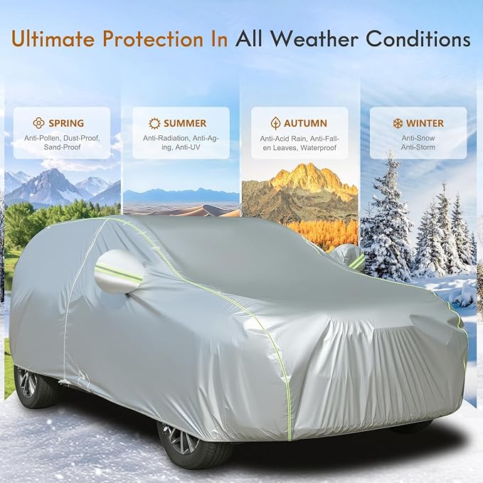 Tecoom SUV Car Cover Waterproof All Weather, Outdoor & Indoor Full Exterior Windproof UV Sun Rain Snow Hail Protection Covers with Zipper Door & Lock, Fit for SUV 216-230 Inches
