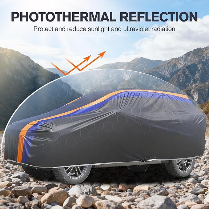 DINGHAO Car Cover Waterproof All Weather with Hot Stitching for Automobiles,6 Layers Outdoor Full Exterior Cover Sun UV Rain Snow Wind Protection Fit for 193"(193 * 73 * 59 inch) SUV