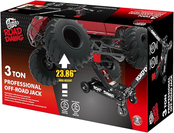 ROAD DAWG 3 Ton Big Wheel Off-Road Jack, Professional Aluminum and Steel Racing Floor Jack with Dual Pistons Quick Lift Pump, Lift for Trucks, SUVs, ATVs Off road Vehicles,6000lb Capacity, AT830006XDL