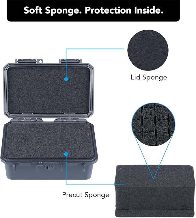 Lykus HC-1520 Mini Hard Case Dry Box with Foam Insert, Interior Size 5.8x3.3x2.7 in, IP66 Splash-Proof, Suitable for Cellphones, Tools, Small Devices and More