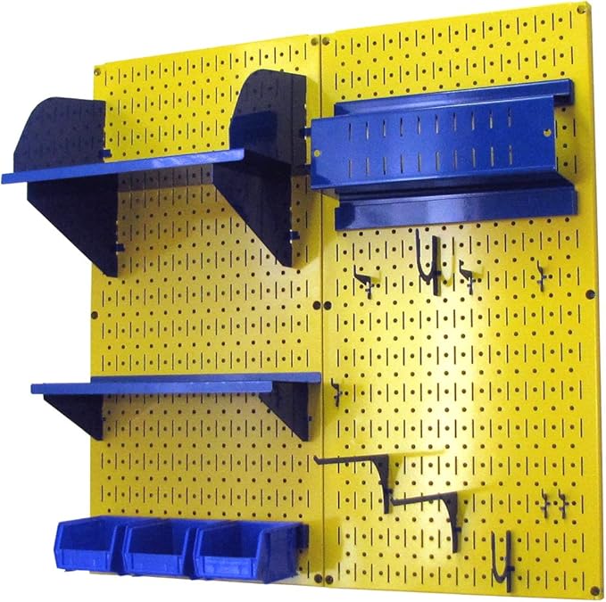 Wall Control Craft & Hobby Pegboard Organizer Storage Kit with Yellow Pegboard and Blue Accessories