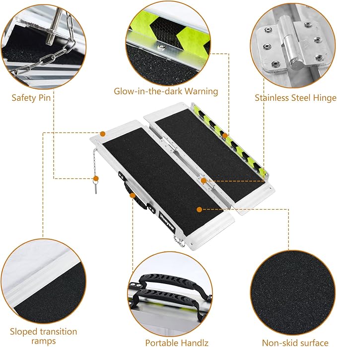 Wheelchair Ramp 3FT, Anti-Slip Aluminum Folding Handicap Portable Ramp, Wheelchair Ramps for Home Steps, Stairs, Doorways, Scooter Ramp