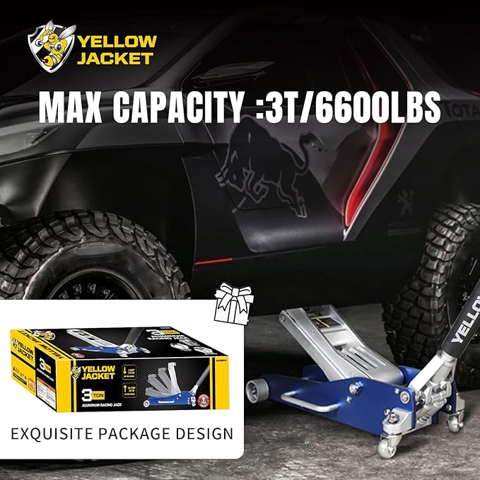YELLOW JACKET 3 Ton Floor Jack Full Aluminum Ultra Lightweight Quick Rise Racing Floor Car Jack with Dual Pump Fast Lifting Low Profile Jack for Vehicle,6600 lbs Capacity
