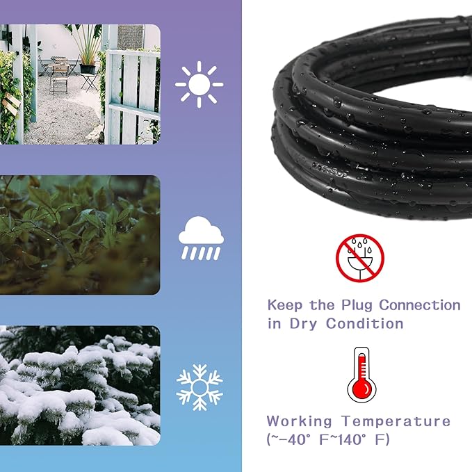 Indoor Outdoor Extension Cord 100 FT, 16/3 SJTW Weatherproof Black Electrical Cords, 10 AMP Heavy Duty 3 Prong Power Cable Great for Garden, Landscaping & Holiday Decorations