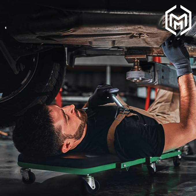 M-AUTO Foldable Z Creeper 2-in-1 Rolling Folding Car Creeper & Seat, 36" Adjustable Roller Garage Chair Lay Down or Sit, 330LBS Capacity Under Car Roller Creeper with 6 Swivel Casters, Green