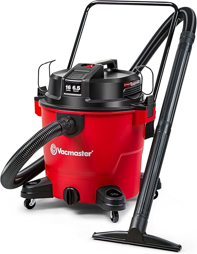 Vacmaster 16-Gallon 6.5 Peak HP† Wet/Dry Vacuum – VJH1612PF 1101, Red