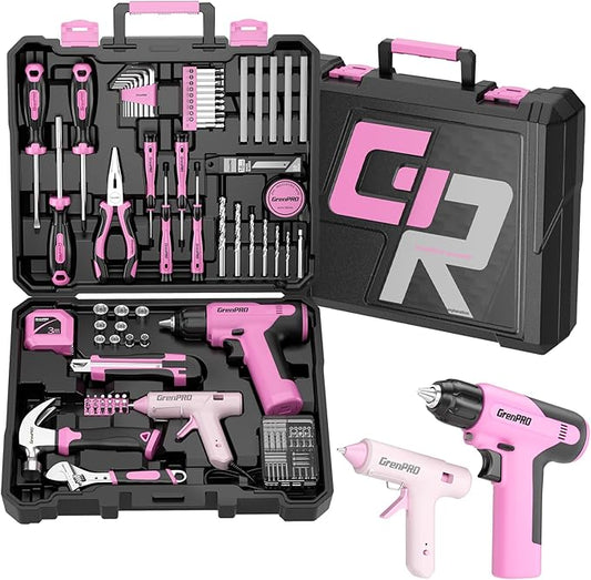 Pink Tool Set Drill Set, 188PCS Tool Kit For Home with Pink Cordless Drill Power, Hand Tool Kit for Women, Basic Household Auto Car Repair Tool Box for Men, Portable Storage Box Tools Sets