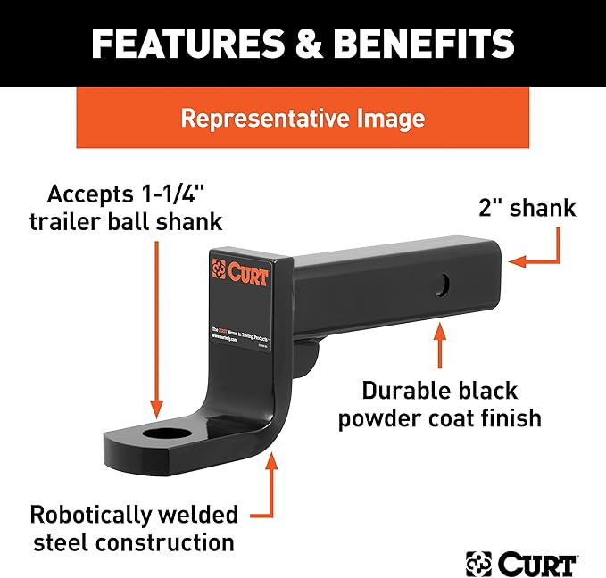 CURT 45336 Class 4 Trailer Hitch Ball Mount, Fits 2-Inch Receiver, 10,000 lbs, 1-1/4-Inch Hole, 6-Inch Drop, 4-3/4-Inch Rise
