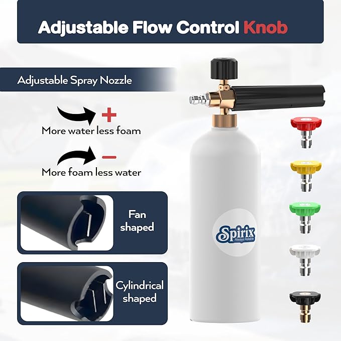 Short Pressure Washer Gun with Foam Cannon Kit - High Pressure Car Wash Foam Gun with M22-14mm & 15mm Fittings - Includes 5 Nozzle Tips, 1/4" Quick Connector & 1L Snow Foam Lance (4000 PSI)