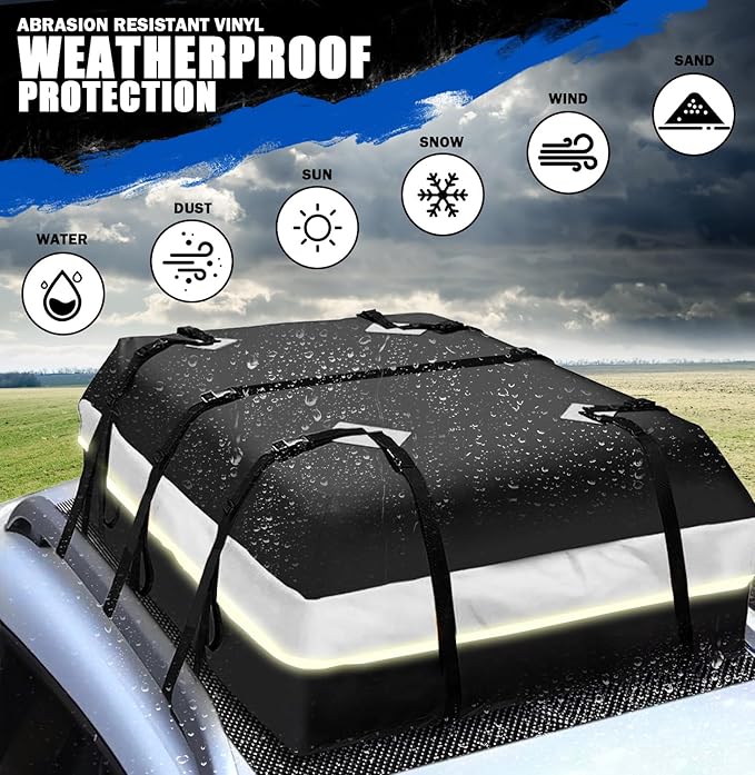 Car Rooftop Bag Cargo Carrier Bag 21 Cubic Feet Waterproof Heavy Duty for All Cars with/Without Rack Including Anti-Slip Mat 2 Luggage Locks 2 Extra Straps 6 Strong Nylon Straps Storage Bag