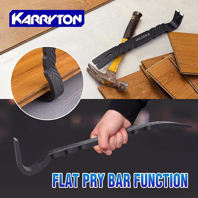 4-Piece Heavy-Duty Pry Bar Set – 12" & 10" Utility Claw Pry Bars, 15" Flat Pry Bar, 8" End Cutting Pliers | CR-V Steel Nail Puller Tool with Hammer-Function & Ergonomic Grip