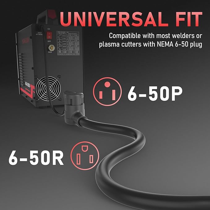 YESWELDER 50ft 250 Volt Welder Extension Cord 6 AWG Power Extension for Welding Machines, NEMA 6-50P to 6-50R