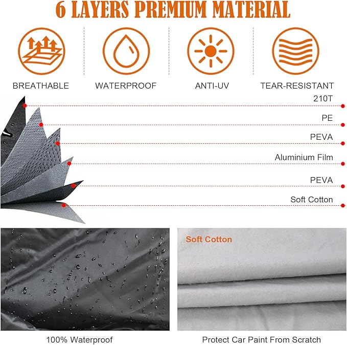Waterproof Car Covers Replace for 2003-2009 Nissan 350Z, 6 Layers with Inner Cotton Liner Custom-Fit Outdoor All Weather Full Car Covers with Zipper Door for Snow Rain Dust Hail Protection