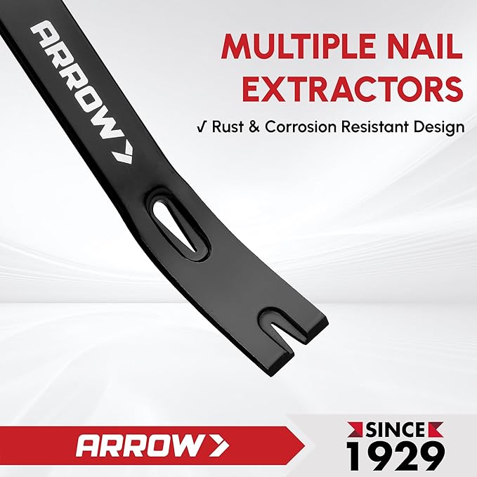 ARROW 12" Pry Bar & Nail Puller Heavy-Duty Carbon Steel, Flat Bar Crowbar with Rust-Resistant Forged Design - Multi-Purpose Tool for Prying, Lifting, Scraping (Pack of 2)