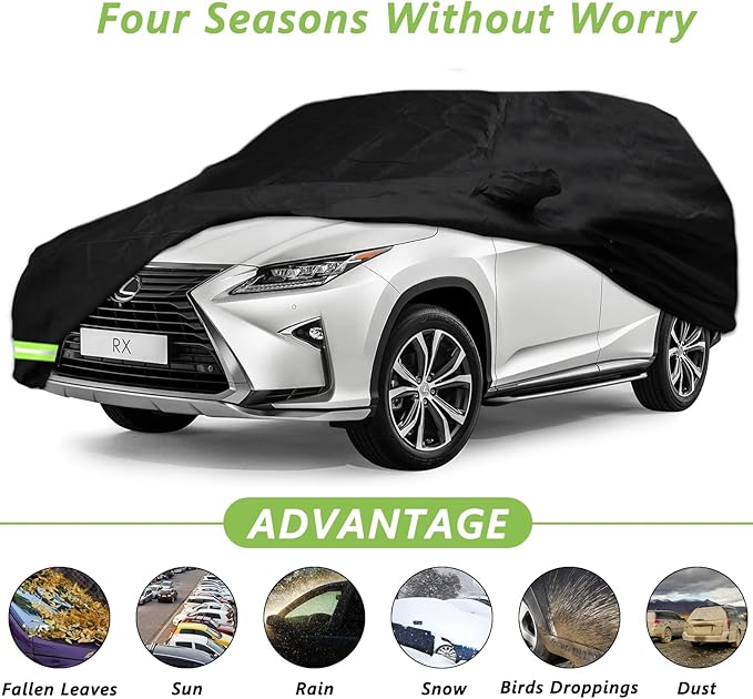 Yixin Waterproof Car Cover for 2004-2026 Lexus RX RX330 RX350 RX400H RX450H SUV Car Cover Custom Fit 100% Waterproof Windproof Strap & Single Door Zipper Up to 195” L (Black-for Lexus RX car Cover)