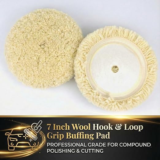 Woolous Wool Buffing Pad 7 Inch – Natural Lambswool Polishing Pad with Hook & Loop for Cars, Boats, Trucks, RVs, Motorcycles & Metal Surfaces – 100% Wool Pads for Buffing, Cutting and Compounding